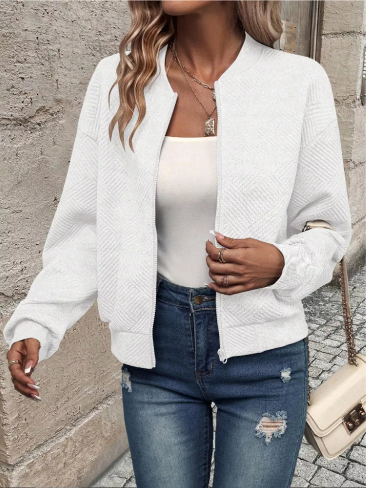 Textured Knit Zip-Up Jacket - Lilixa.store
