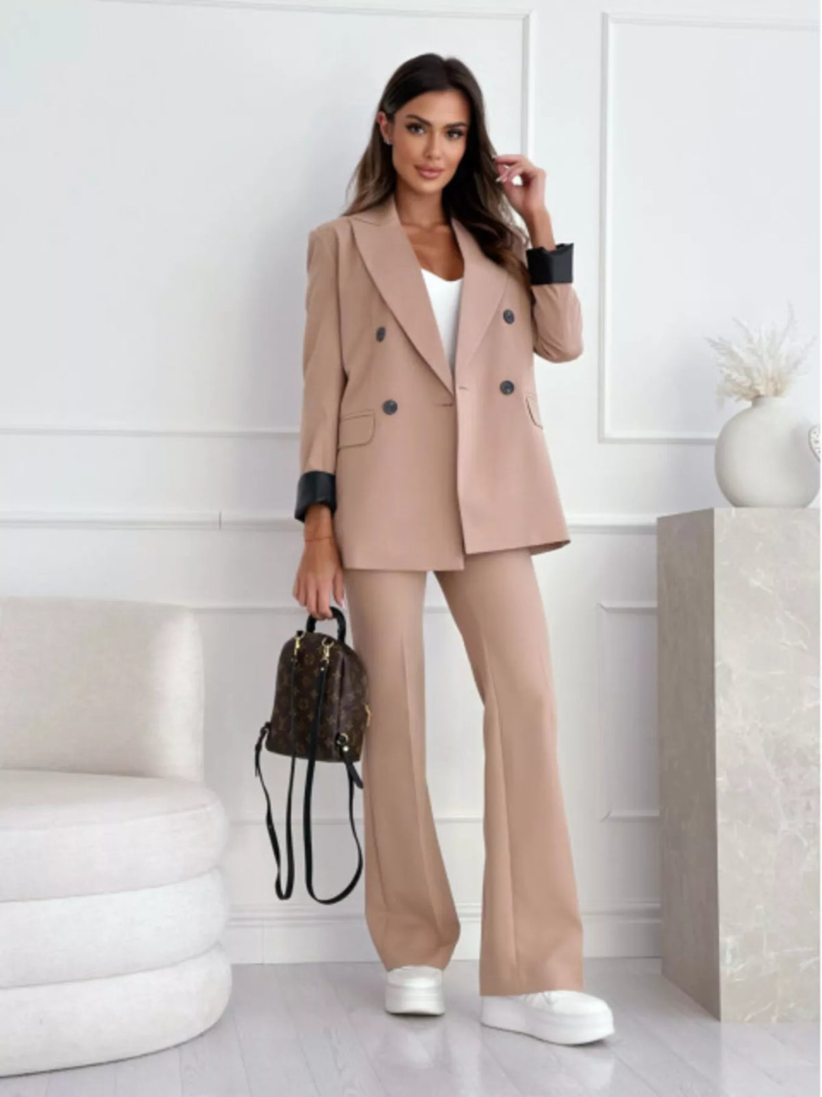 Lapel Collar Long Sleeve Blazer - Lilixa.store