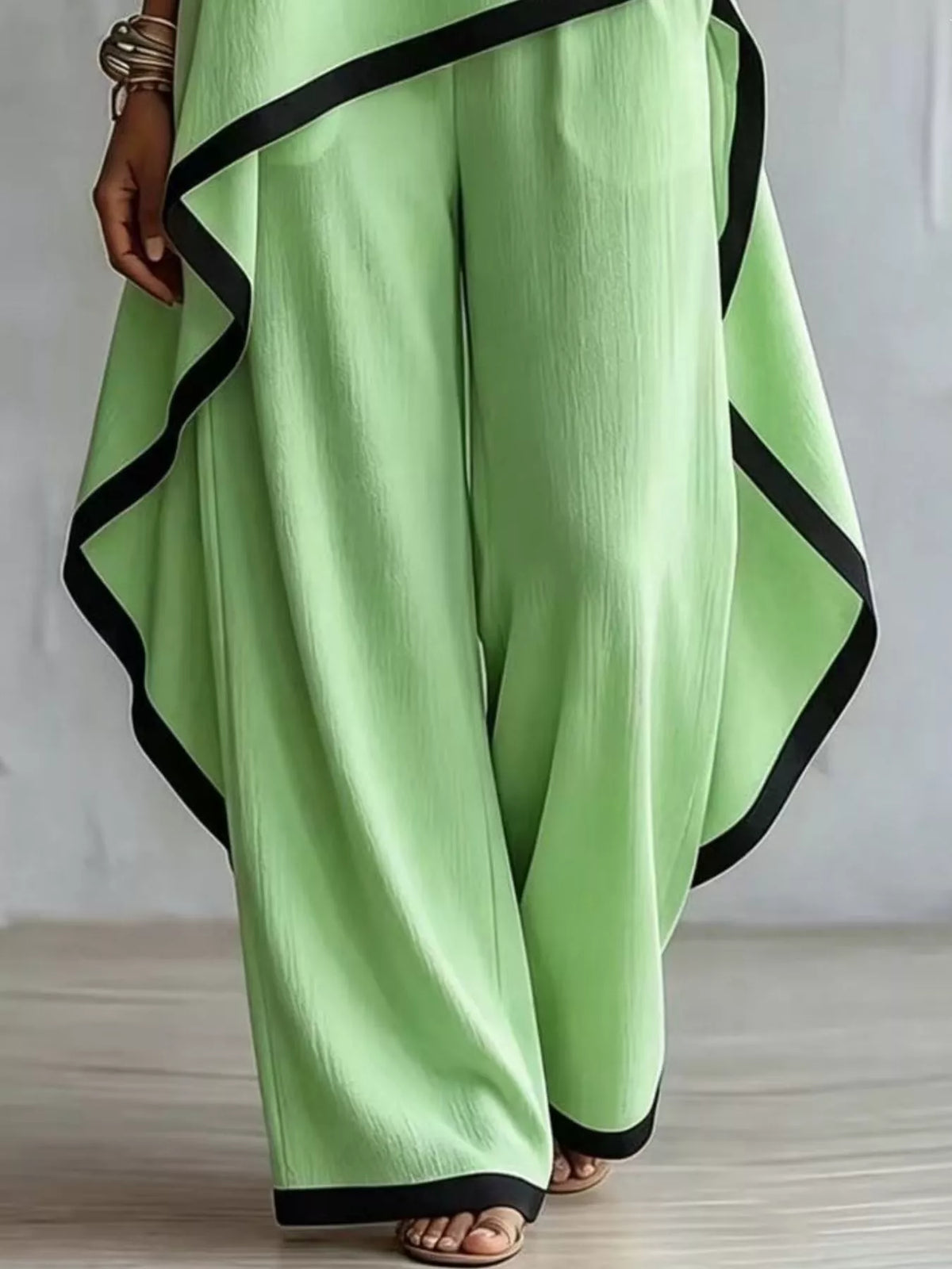 Full Size Contrast Trim High-Low Top and Pants Set Plus Size, view 6