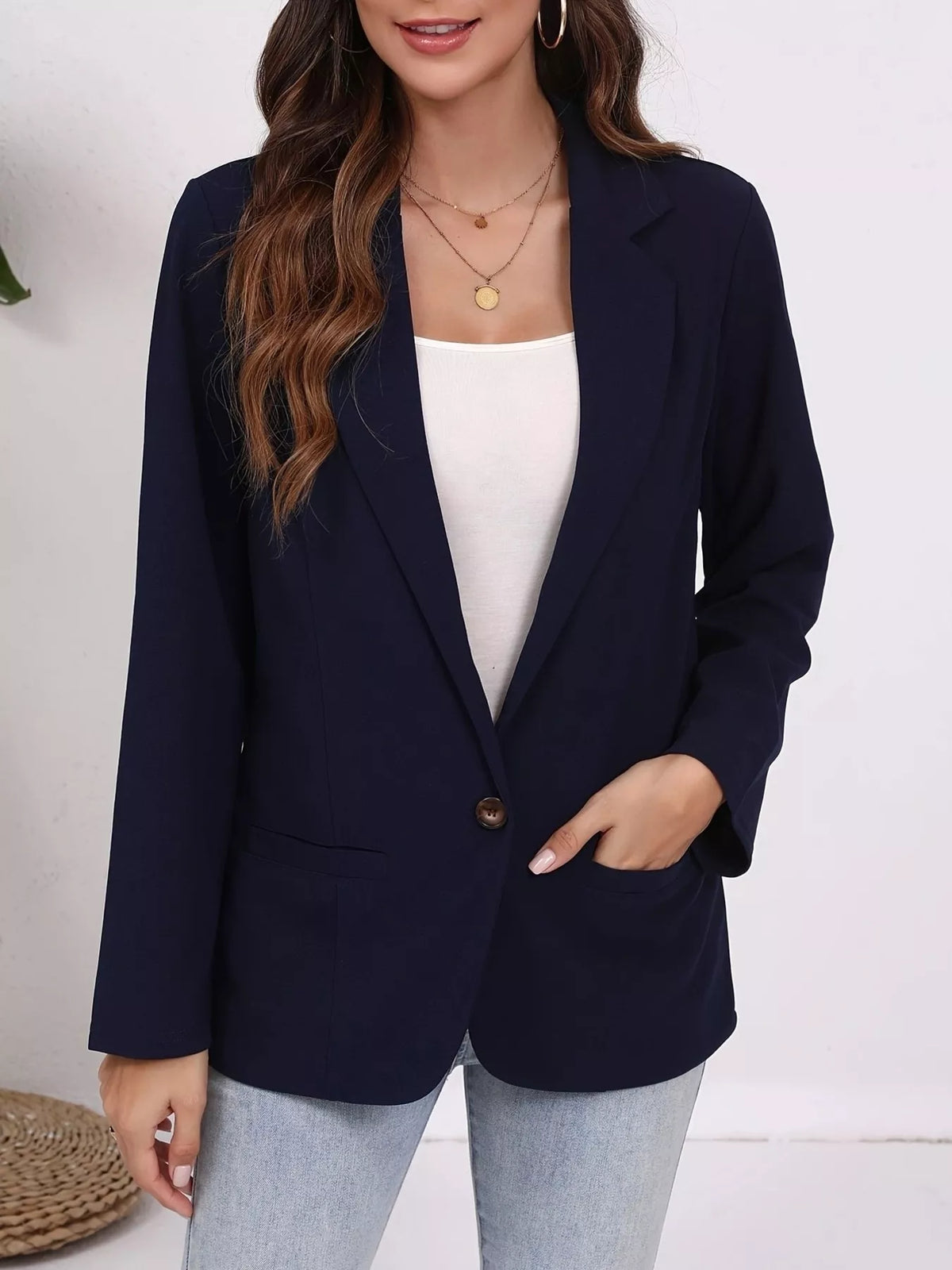 Plus Size Lapel Collar Single-Button Blazer - Lilixa.store