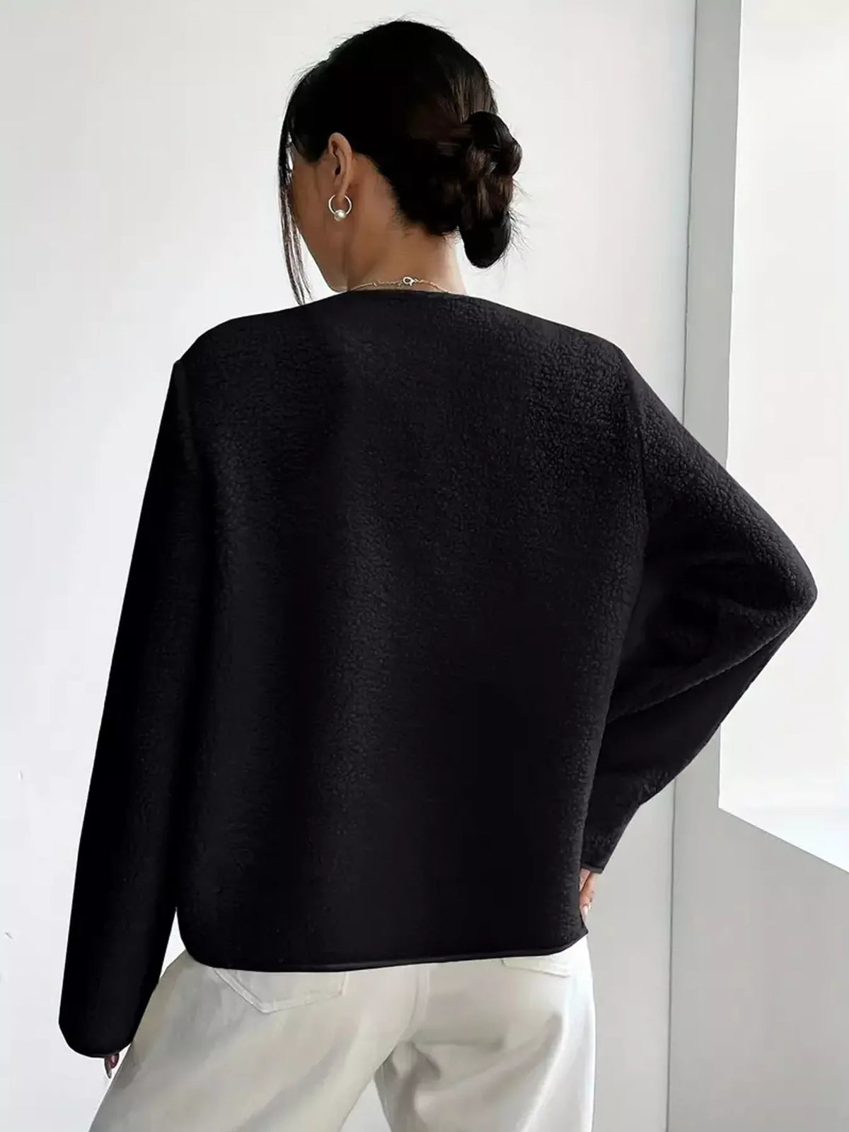Full Size Textured Button-Up Fleece Outerwear Plus Size - Lilixa.store