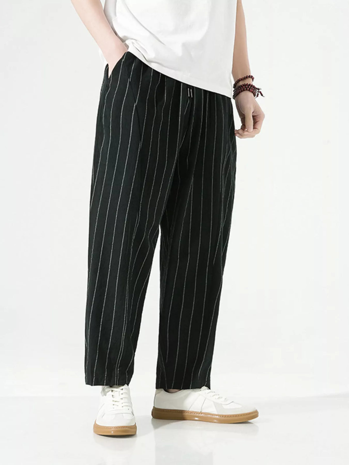 Men's Plus Size Striped Casual Loose Pants in Black