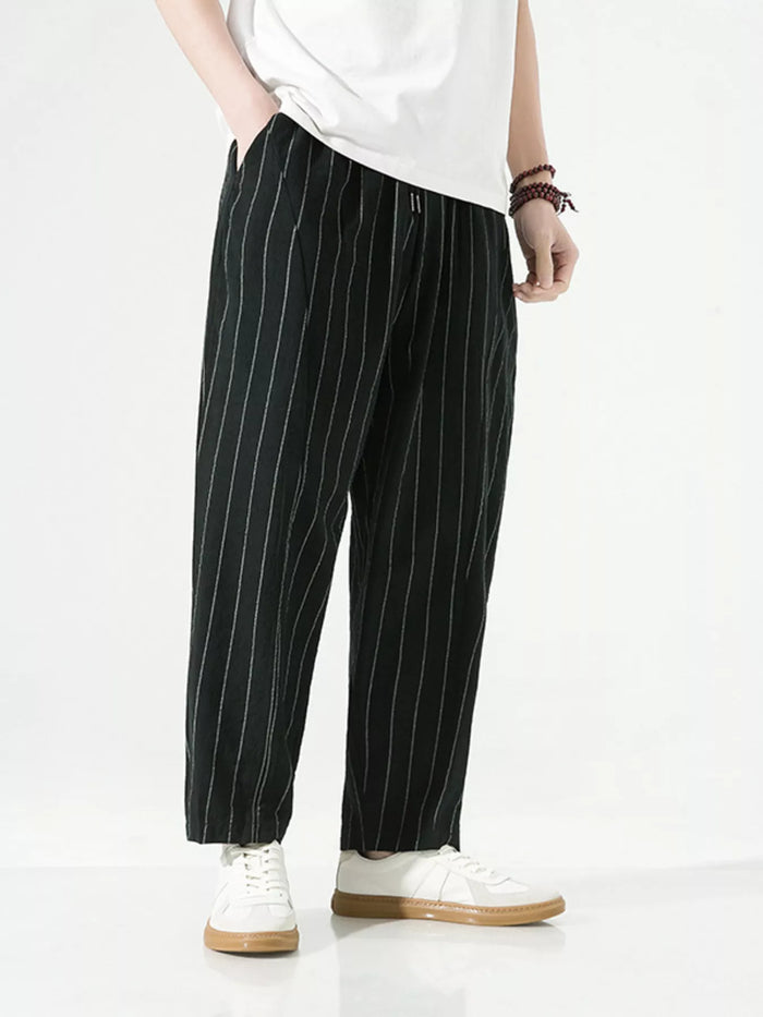 Men's Plus Size Striped Casual Loose Pants in Black