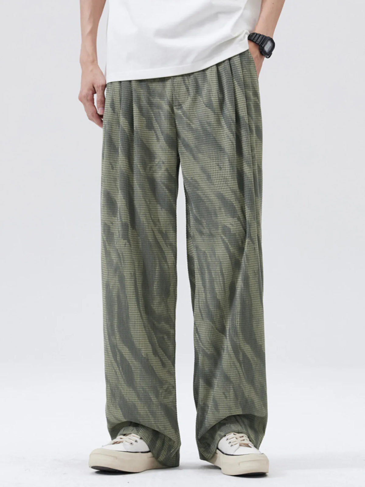 Men's Full Size Wide Leg Casual Pants Plus Size in Light Green