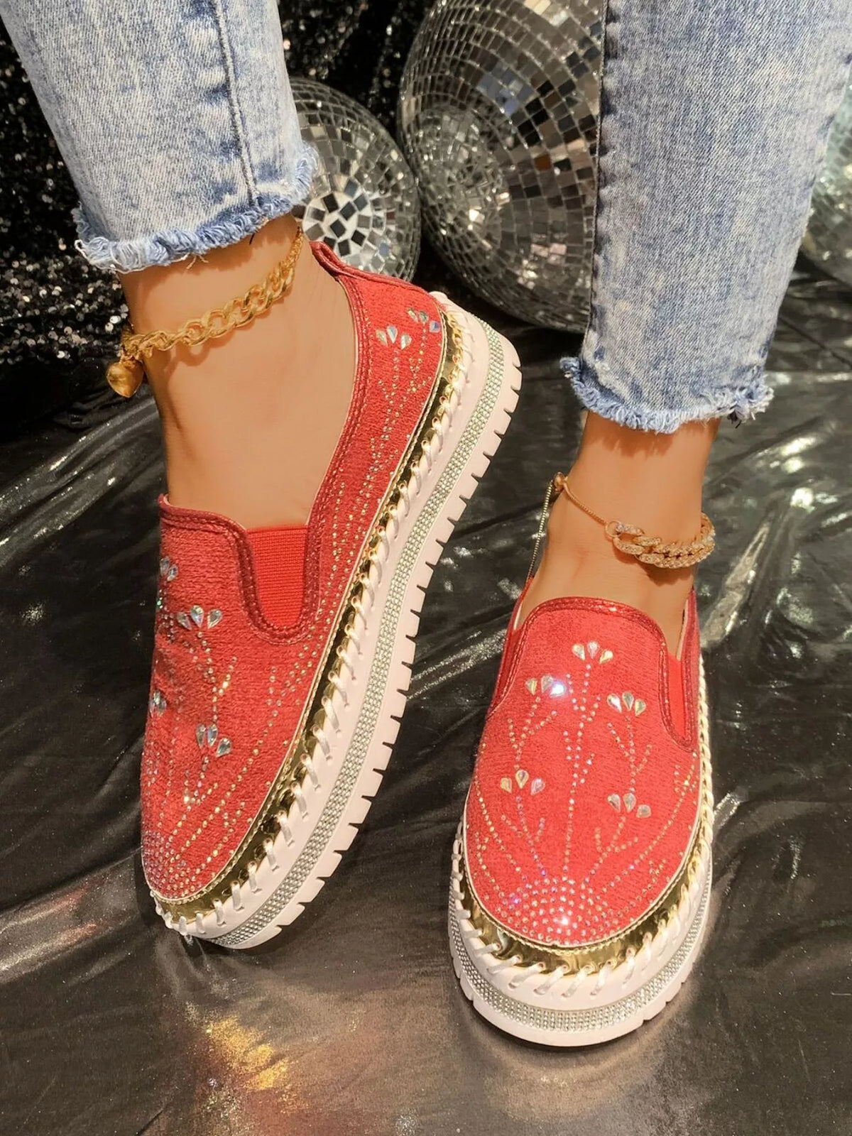 Rhinestone Embellished Platform Loafers, view 6
