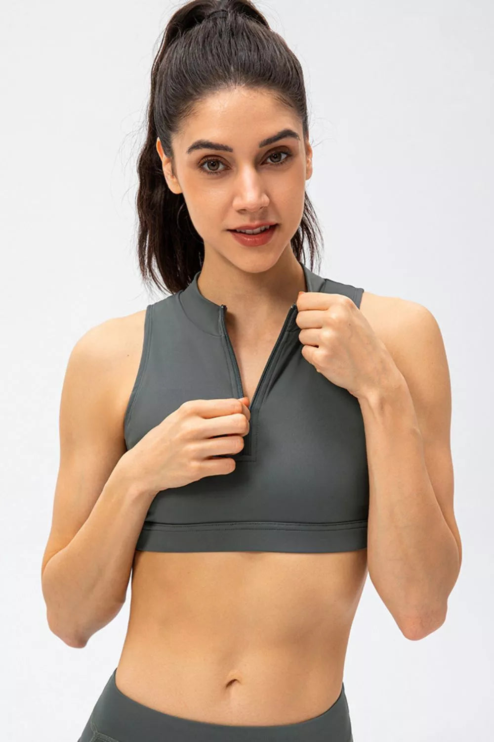 Full Size Cropped Cutout Back Zipper Front Active Tank Top - Lilixa.store