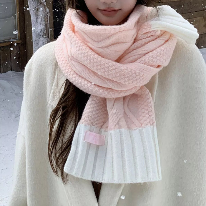 Two-Tone Cable Knitted Scarf - Lilixa.store