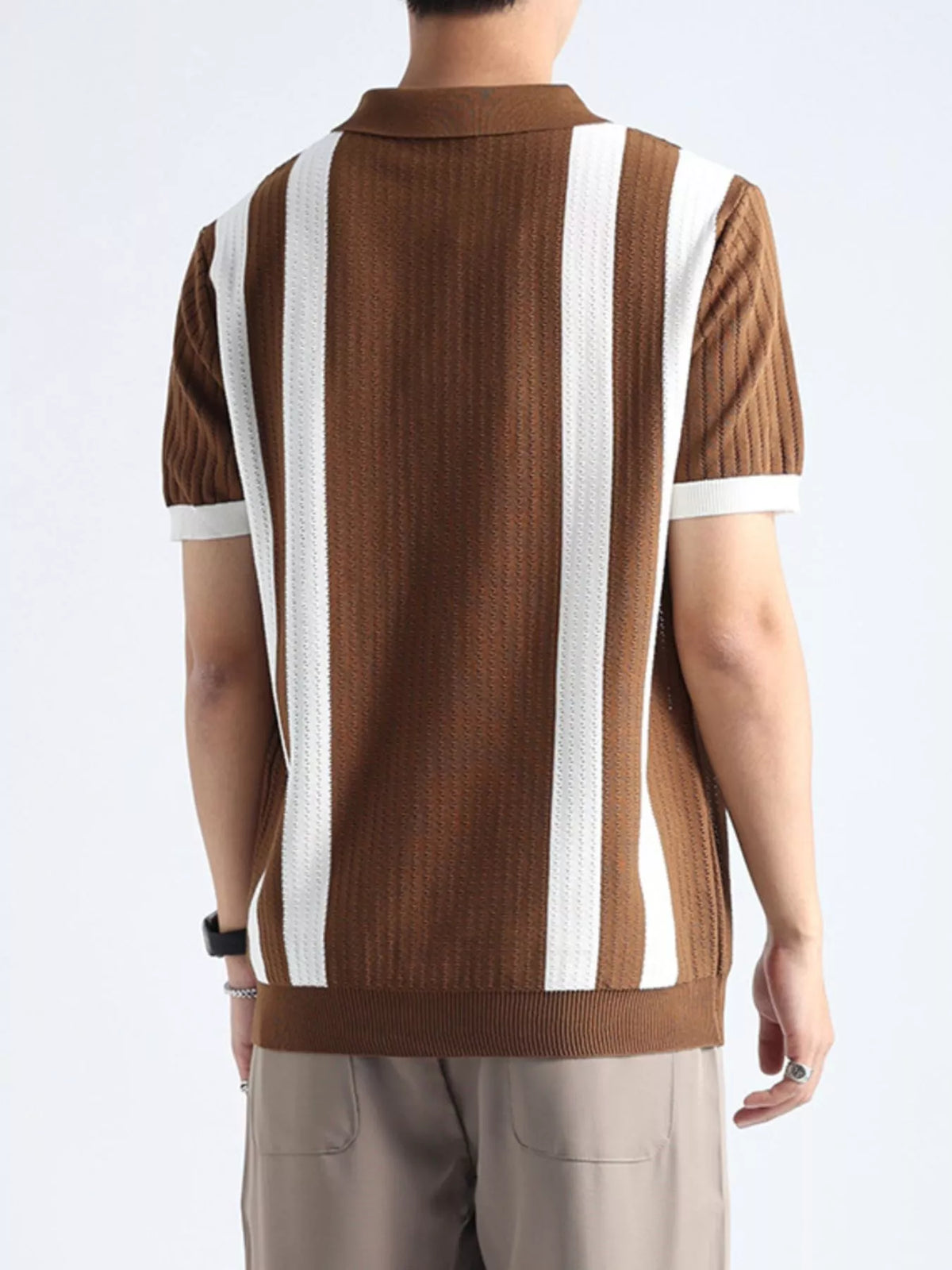 Men's Striped Zipper Polo Plus Size, view 3