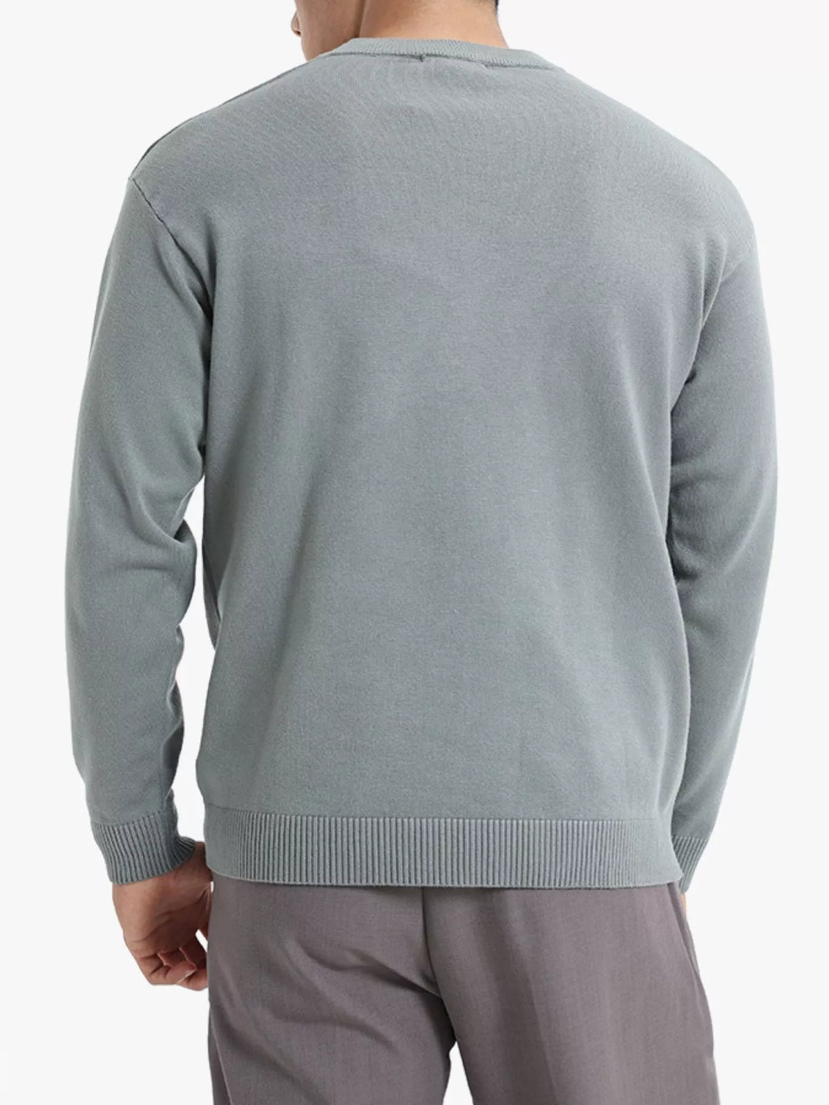 Men's Minimalist Crew Neck Sweater with Ribbed Cuffs, view 3