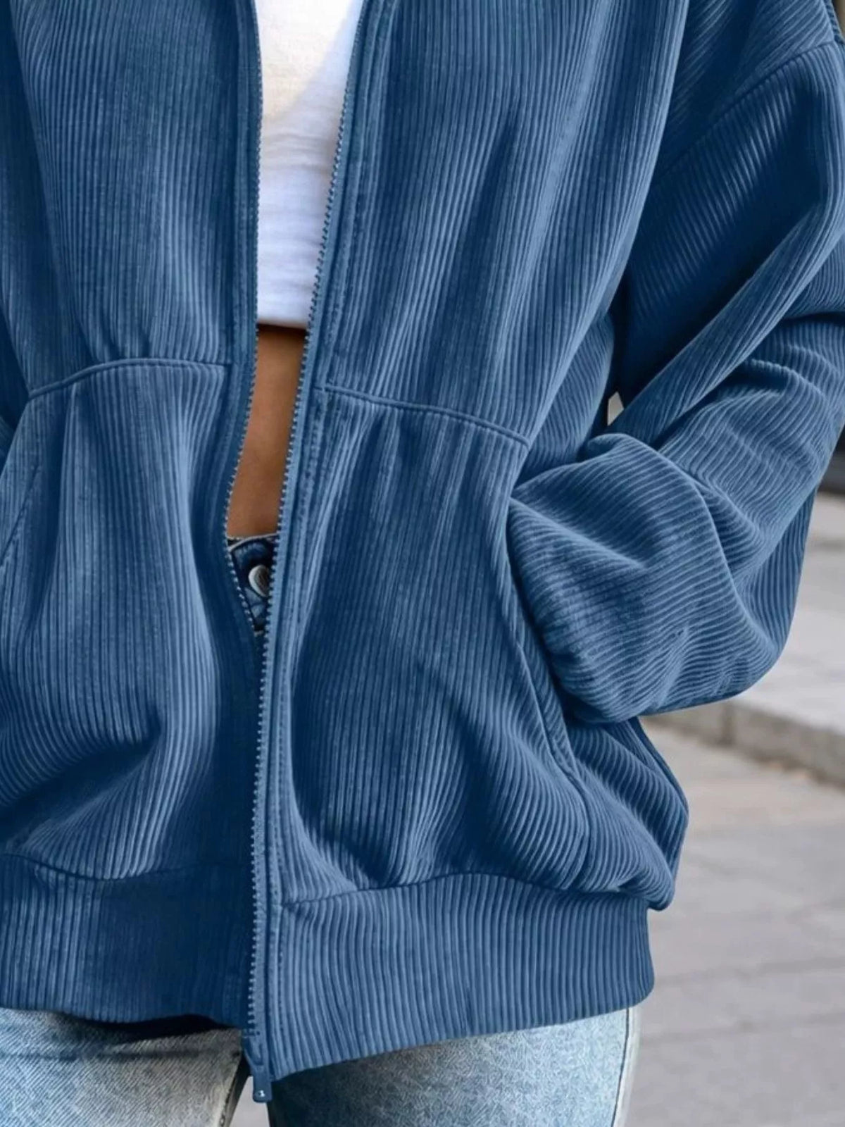 Corduroy Zip-Up Dropped Shoulder Jacket, view 12