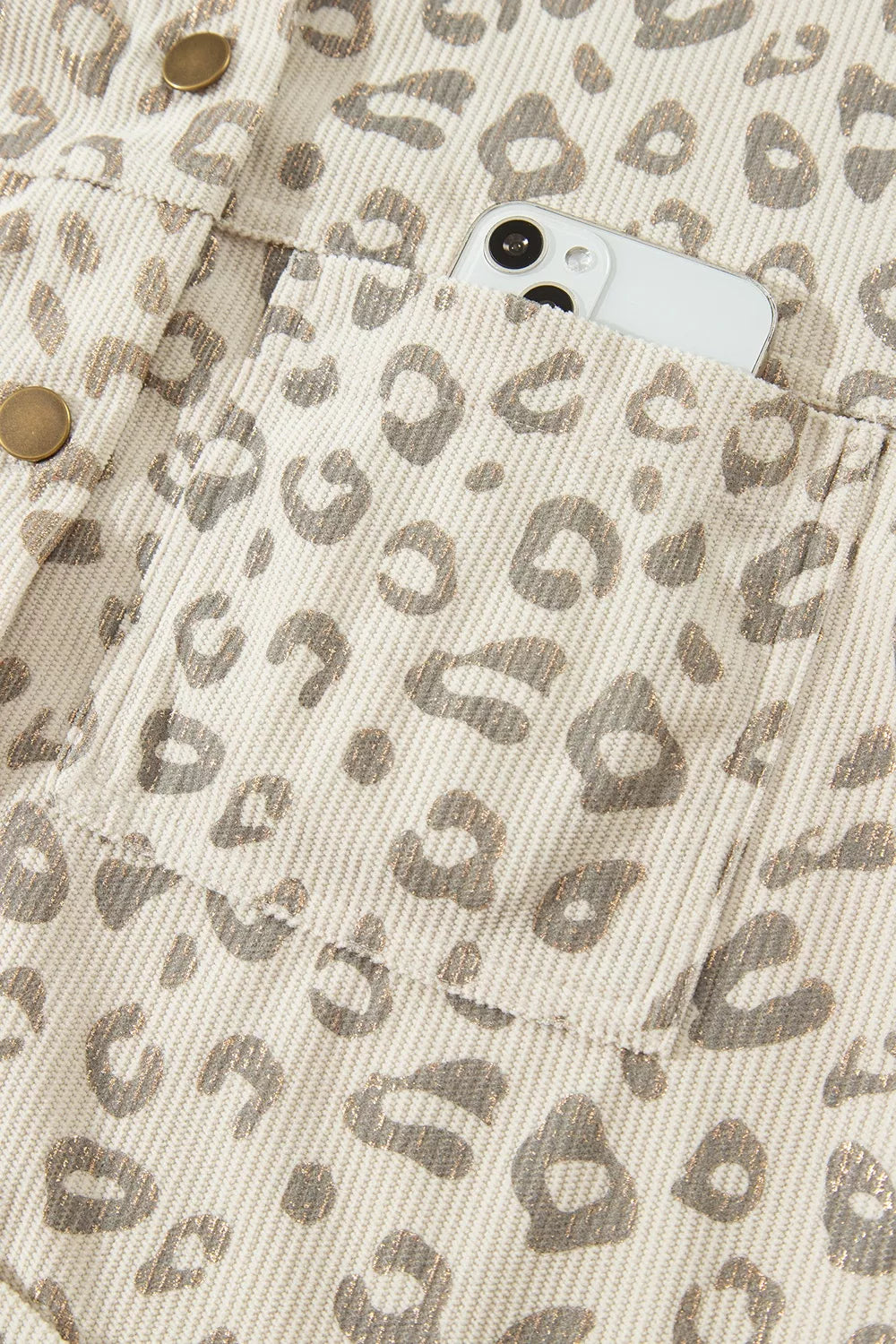 Leopard Print Corduroy Shirt Collar Long Sleeve Regular Fit Jacket in Khaki, view 13