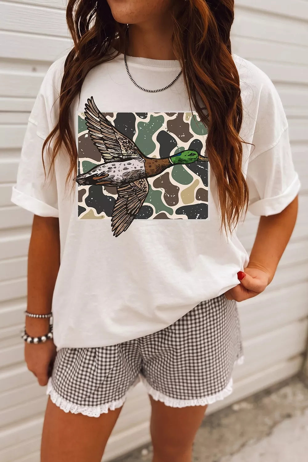 Western Camo Mallard Duck Graphic Casual Short Sleeve T-Shirt