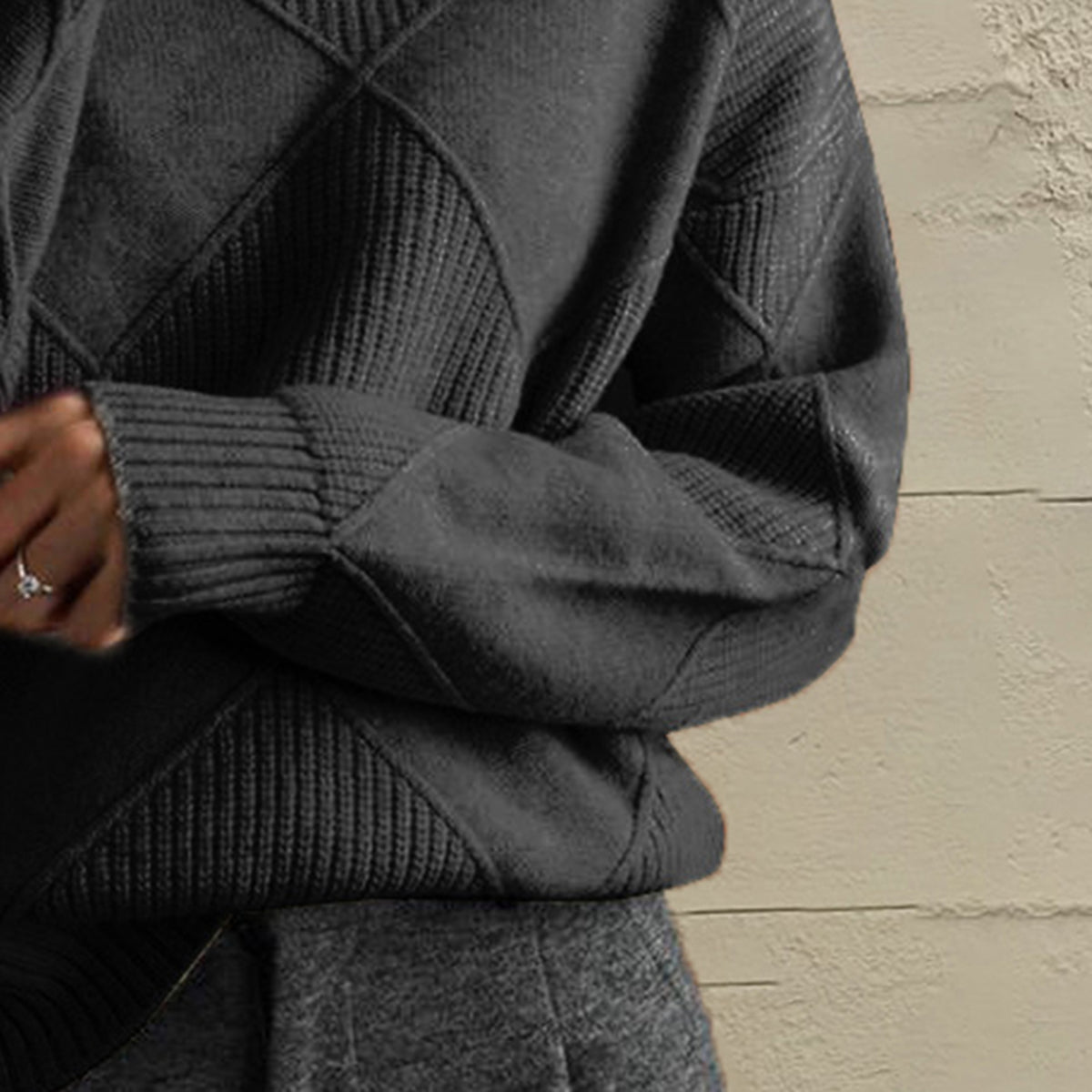 Geometric Turtleneck Long Sleeve Sweater - Lilixa.store