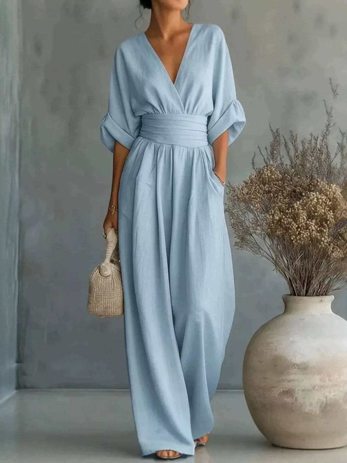 Full Size Half Sleeve Wide-Leg Jumpsuit Plus Size - Lilixa.store