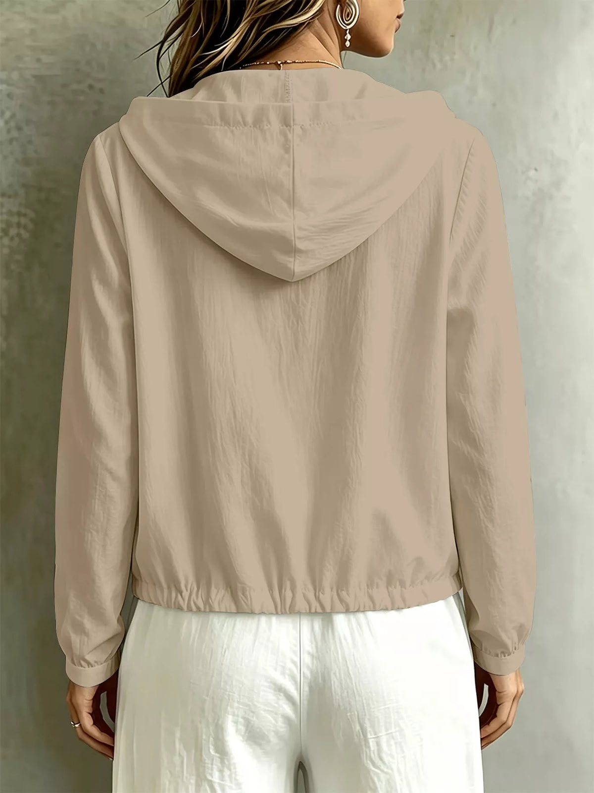 Button Detail Long Sleeve Hooded Blouse, view 3