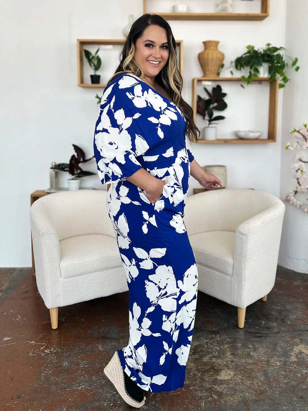 Double Take Full Size Printed Tie Back Wide Leg Jumpsuit - Lilixa.store