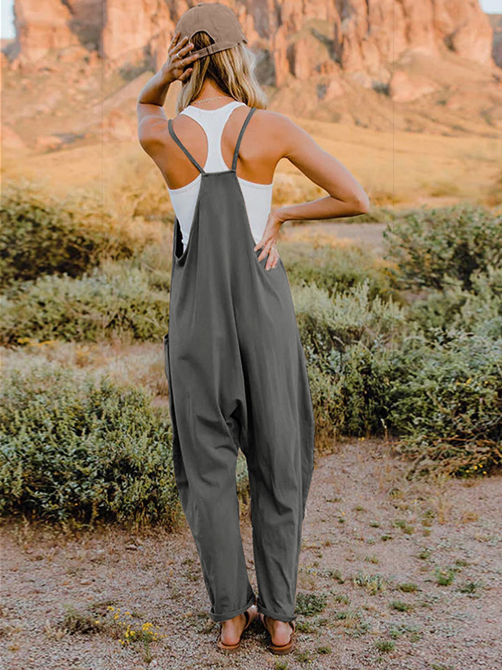 Double Take Full Size Sleeveless V-Neck Pocketed Jumpsuit - Lilixa.store