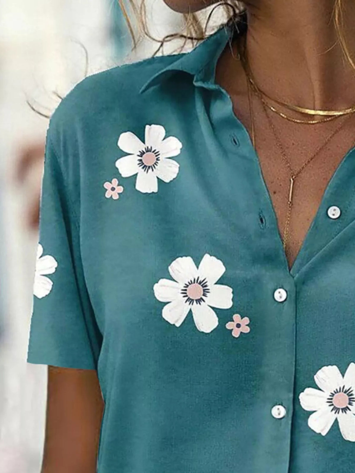 Full Size Floral Print Button-Down Casual Shirt Plus Size