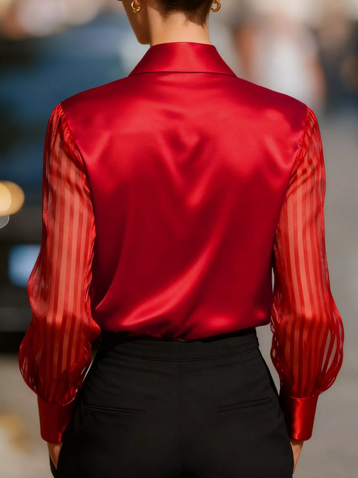 Elegant Shirt with Sheer Striped Sleeves, view 2