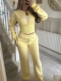 Zip-Up Crop Hoodie and High-Waisted Pants Set - Lilixa.store