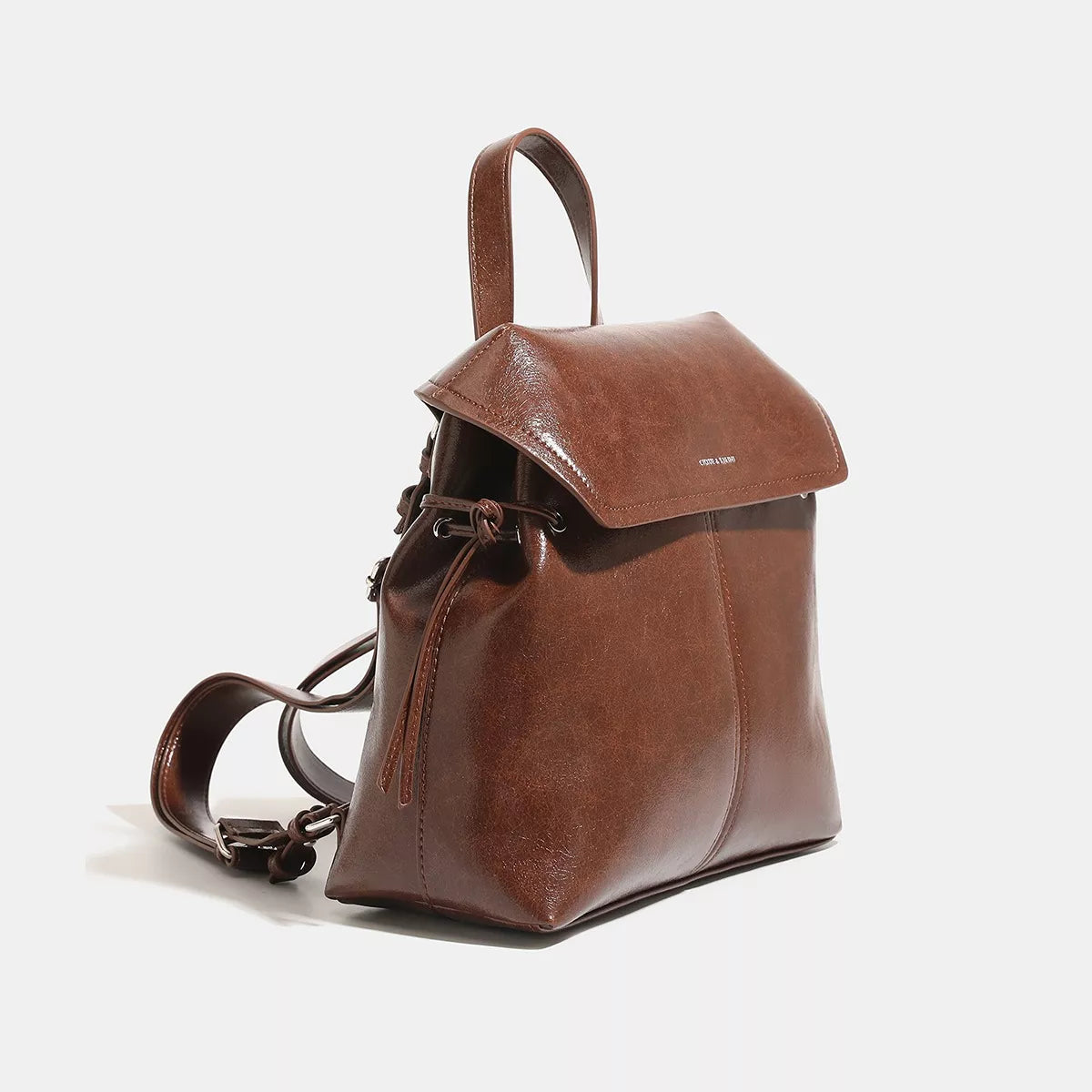 Vintage PU Leather Flap-Over Backpack Bag with Top Handle in Brown, view 3