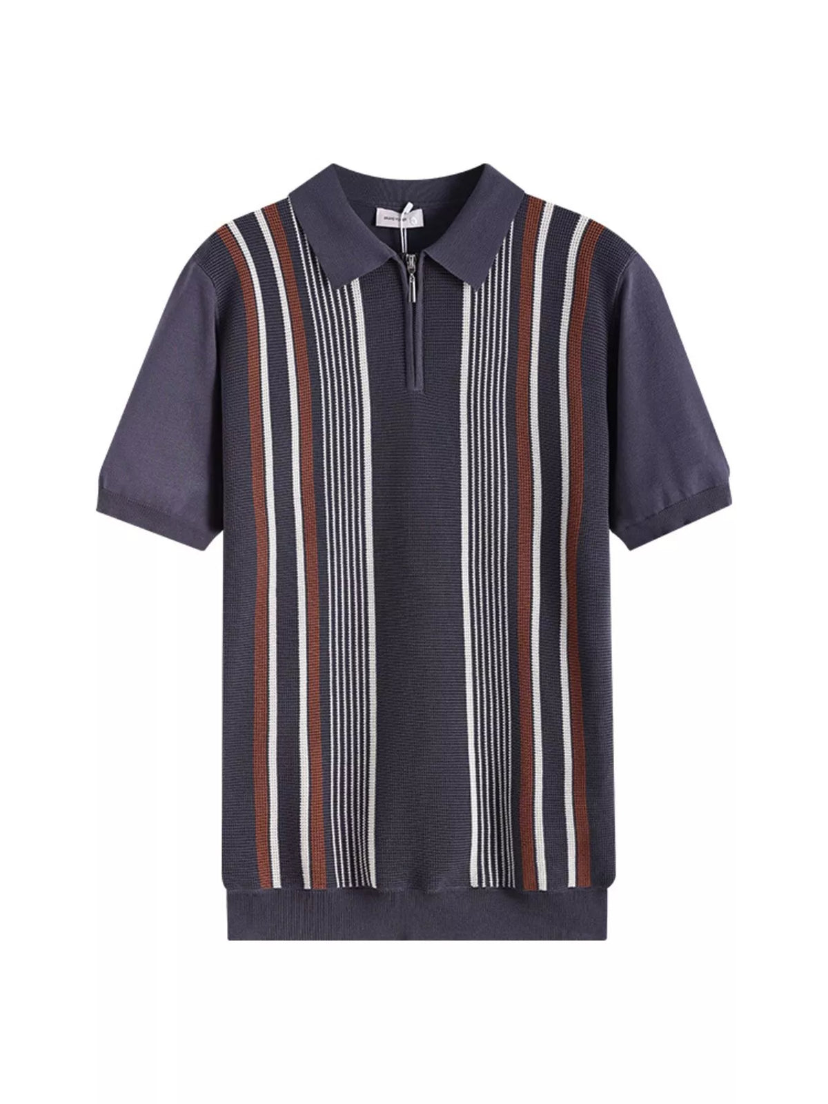 Men's Striped Knit Zipper Polo Plus Size, view 2