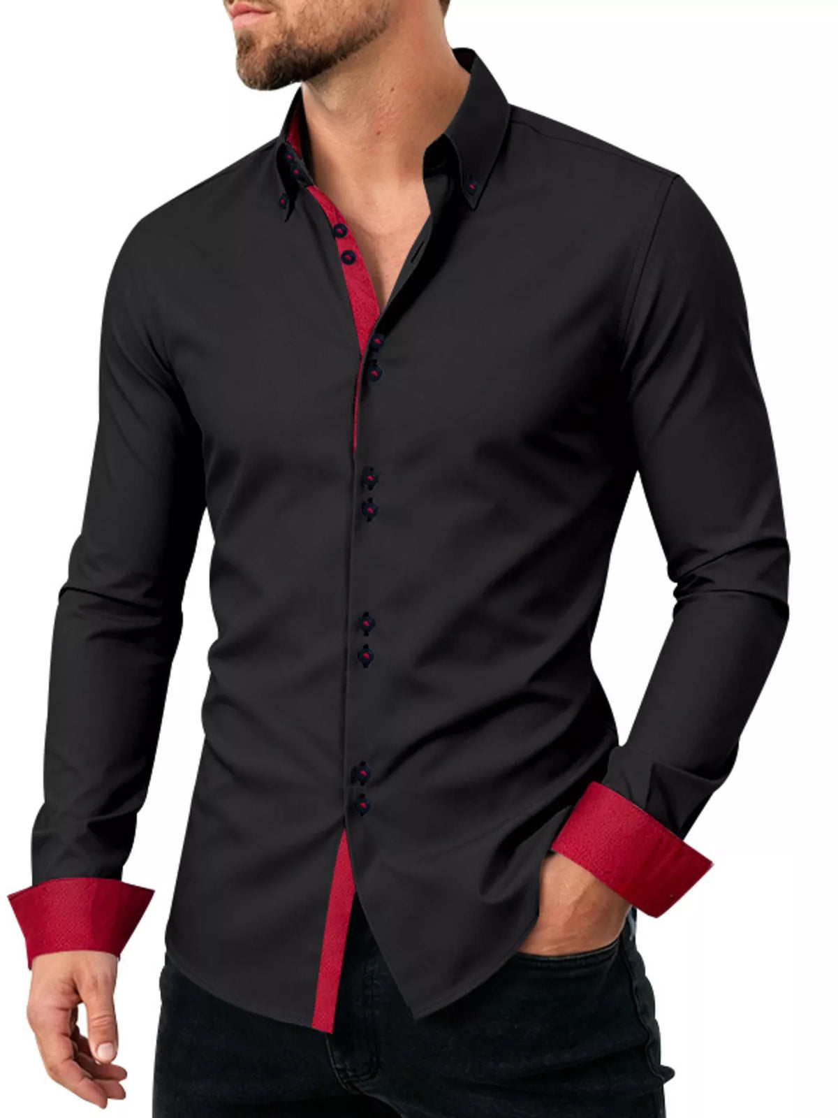 Men's Full Size Slim Fit Contrast Trim Shirt Plus Size - Lilixa.store