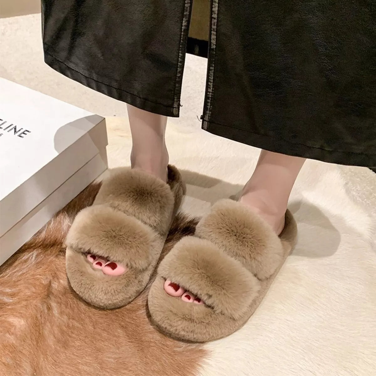 Fluffy Open Toe Slippers - Lilixa.store