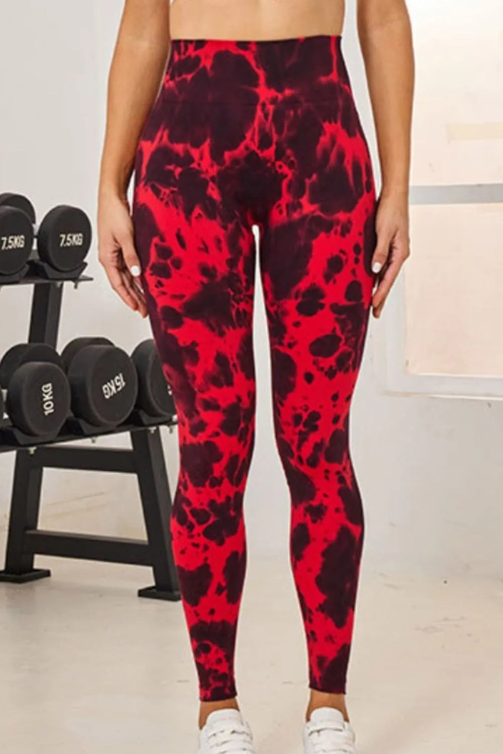 Tie-Dye High Waist Active Leggings in Deep Red