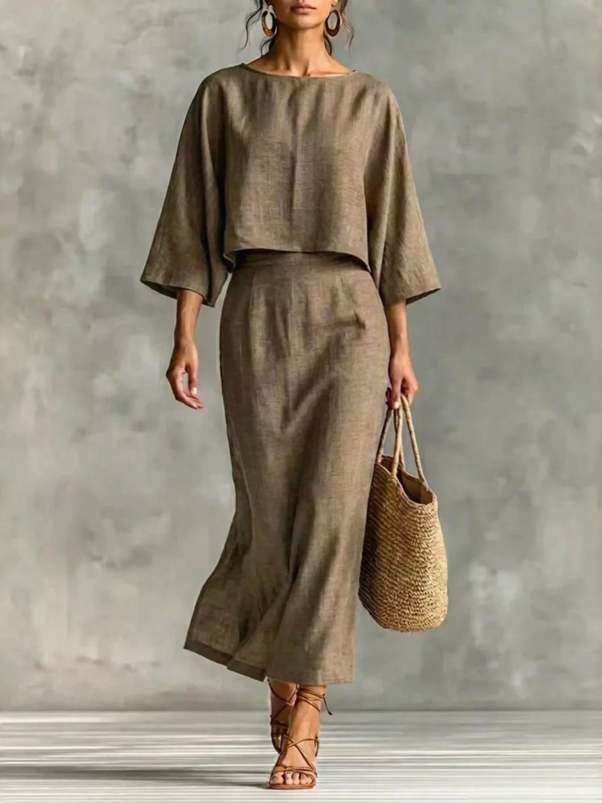 Full Size Solid Color Cropped Top and Midi Skirt Set Plus Size - Lilixa.store