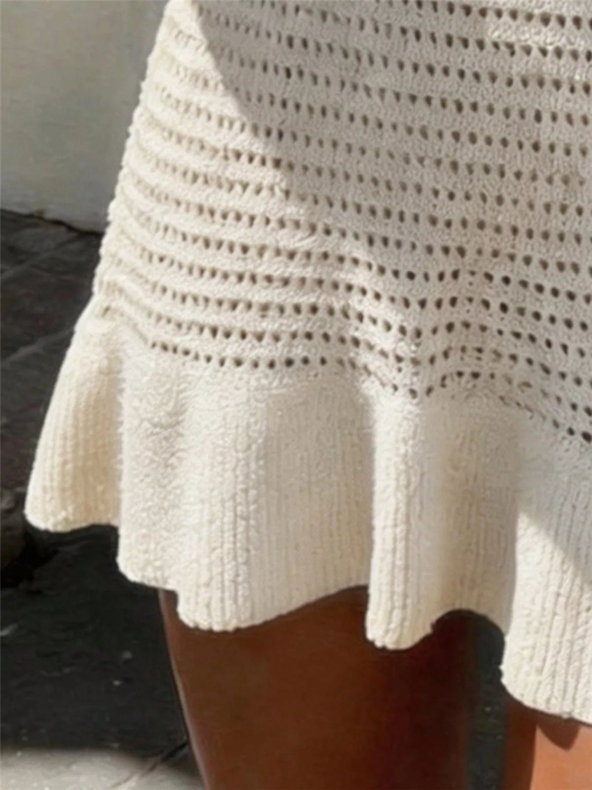 V-Neck Crochet Knit Sweater Dress, view 10