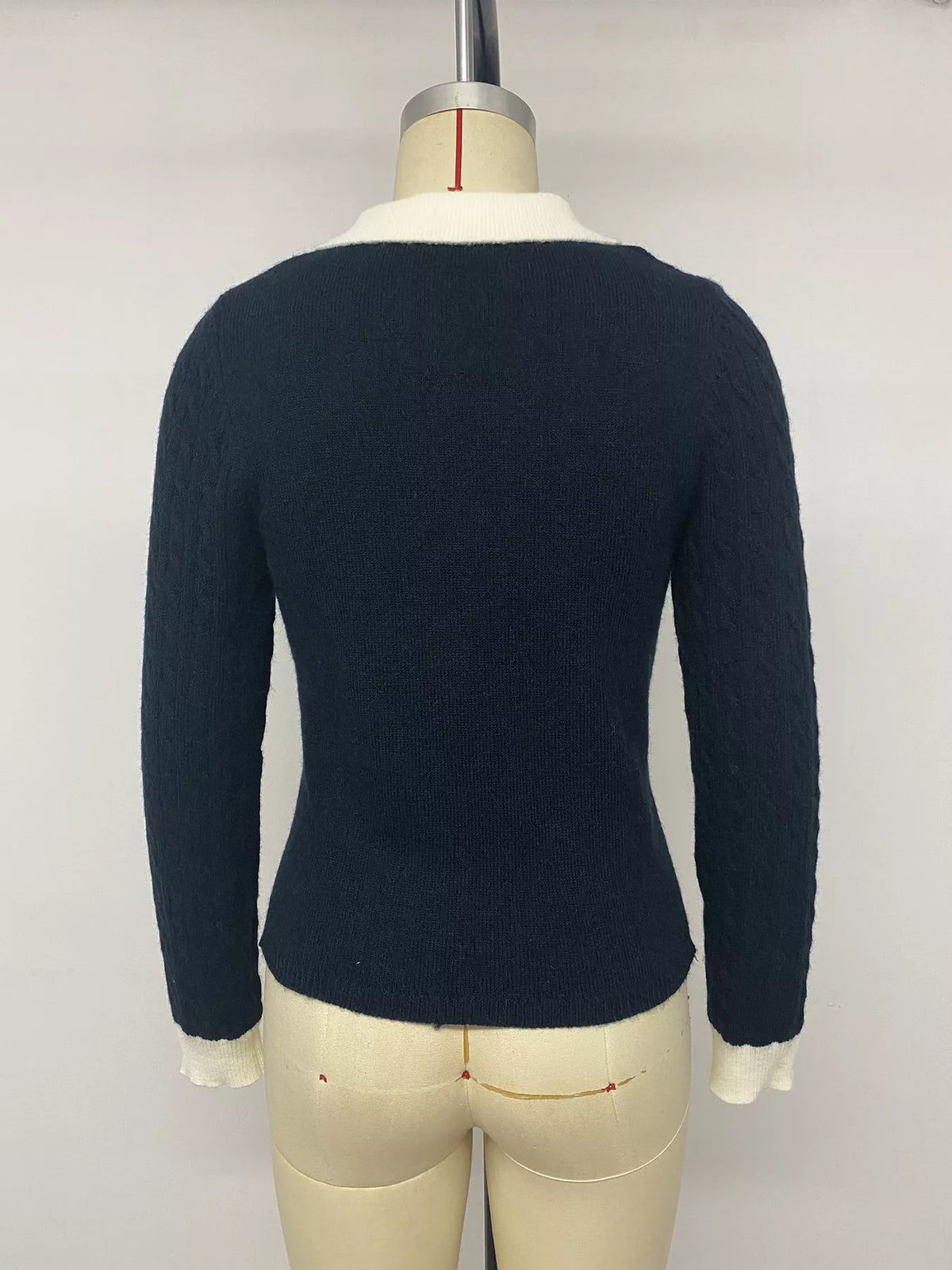 Cable Knit Contrast Collar Sweater in Navy, view 11