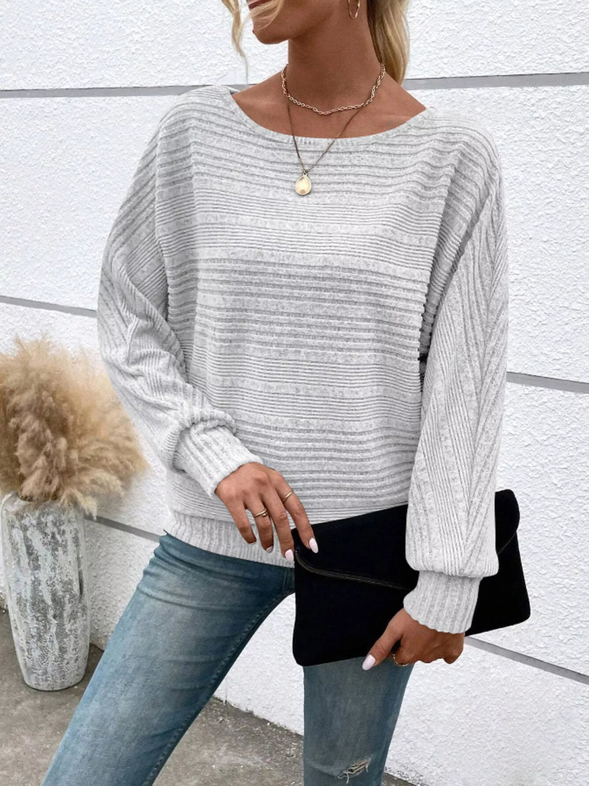 Ribbed Round Neck Long Sleeve Top - Lilixa.store