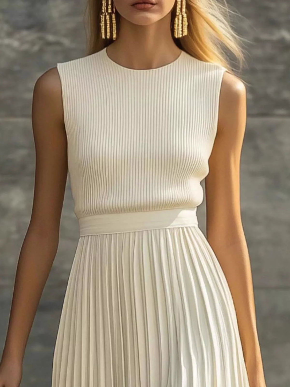 Ribbed Sleeveless Pleated Maxi Dress - Lilixa.store