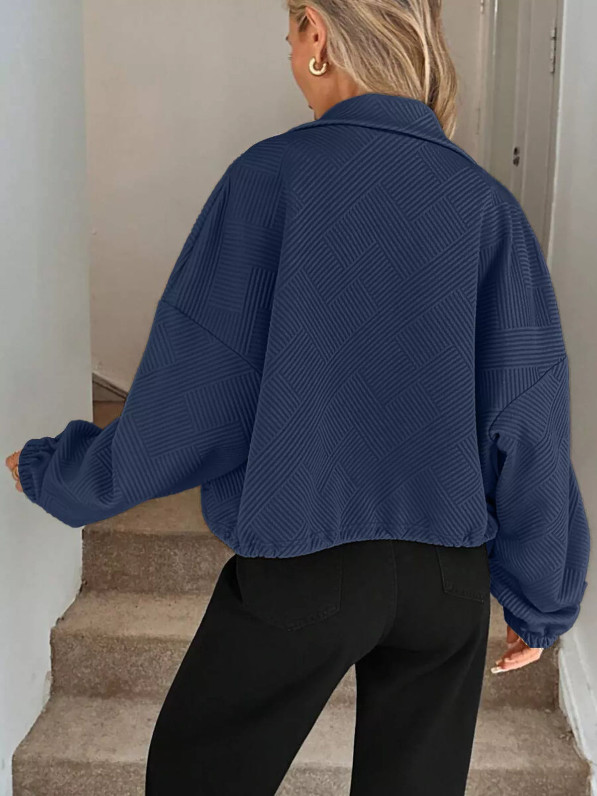 Drawstring Hem Textured Long Sleeve Jacket, view 6