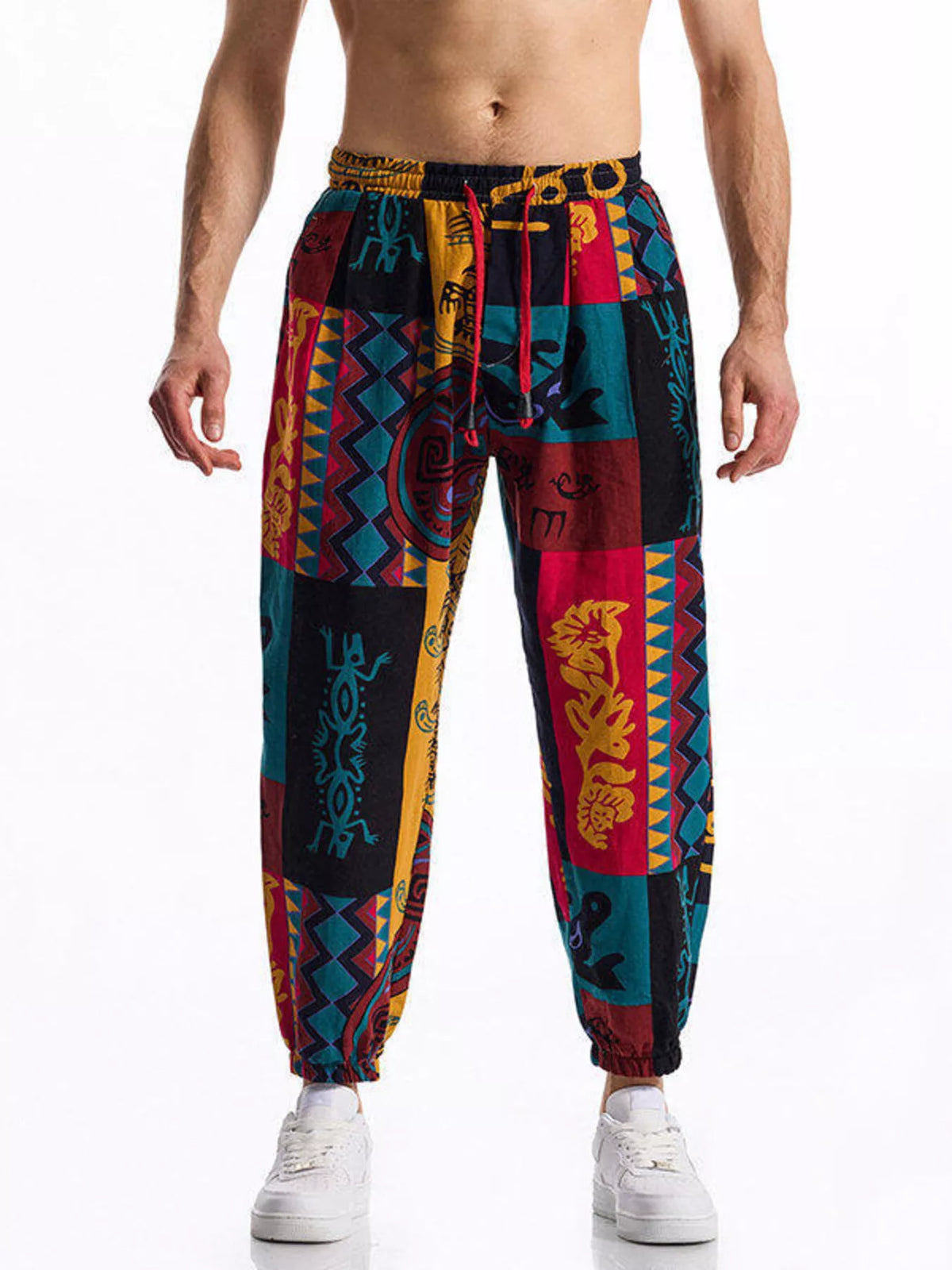 Men's Full Size Printed Drawstring Casual Pants Plus Size