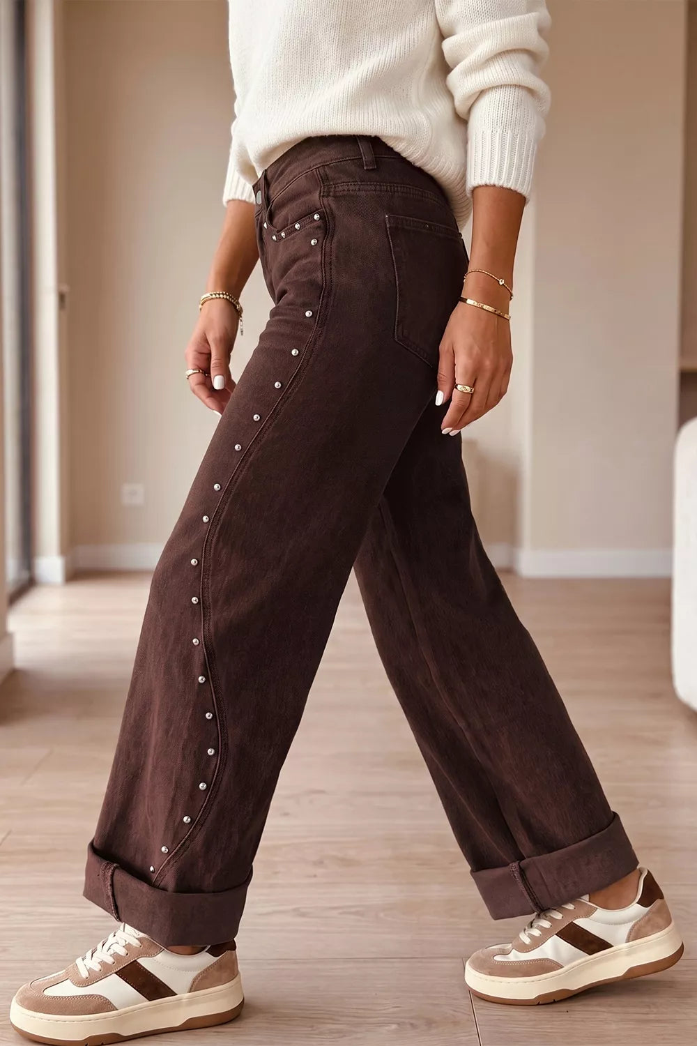 Embellished Wide-Leg Denim Jeans - Lilixa.store