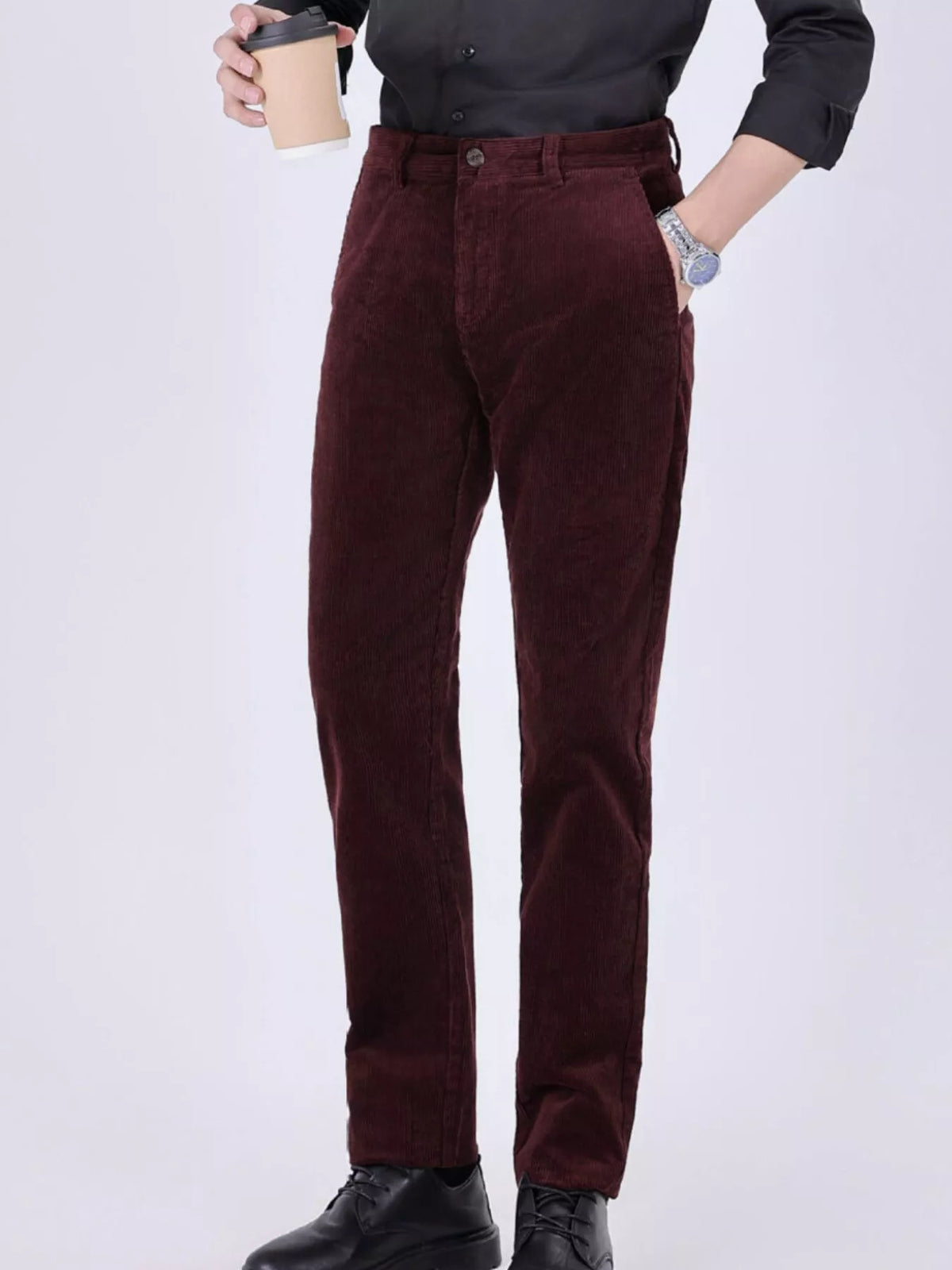 Men's Corduroy Slim-Fit Pants in Burgundy