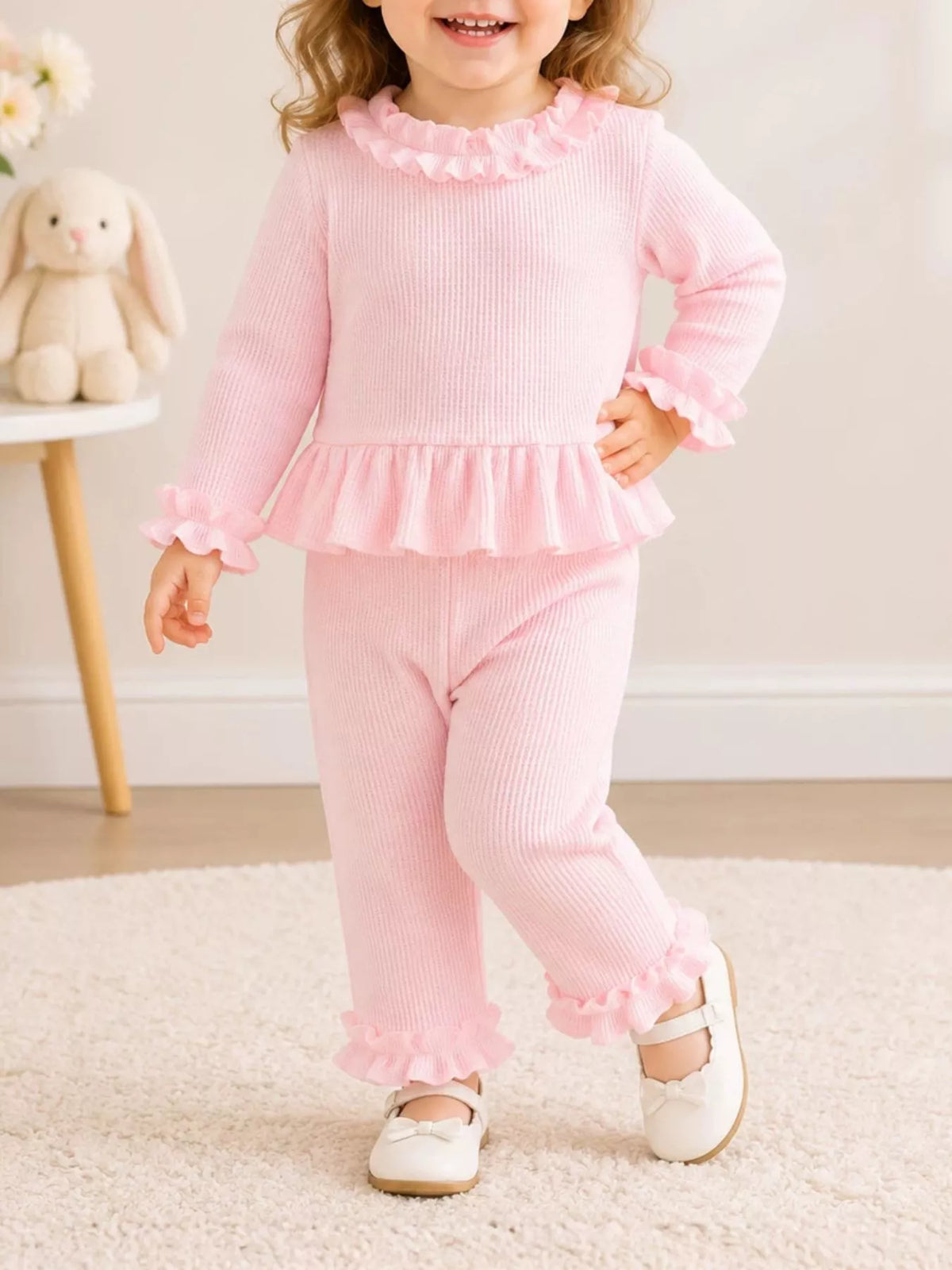 Children's Ruffle Trim Long Sleeve Top and Pants Set - Lilixa.store