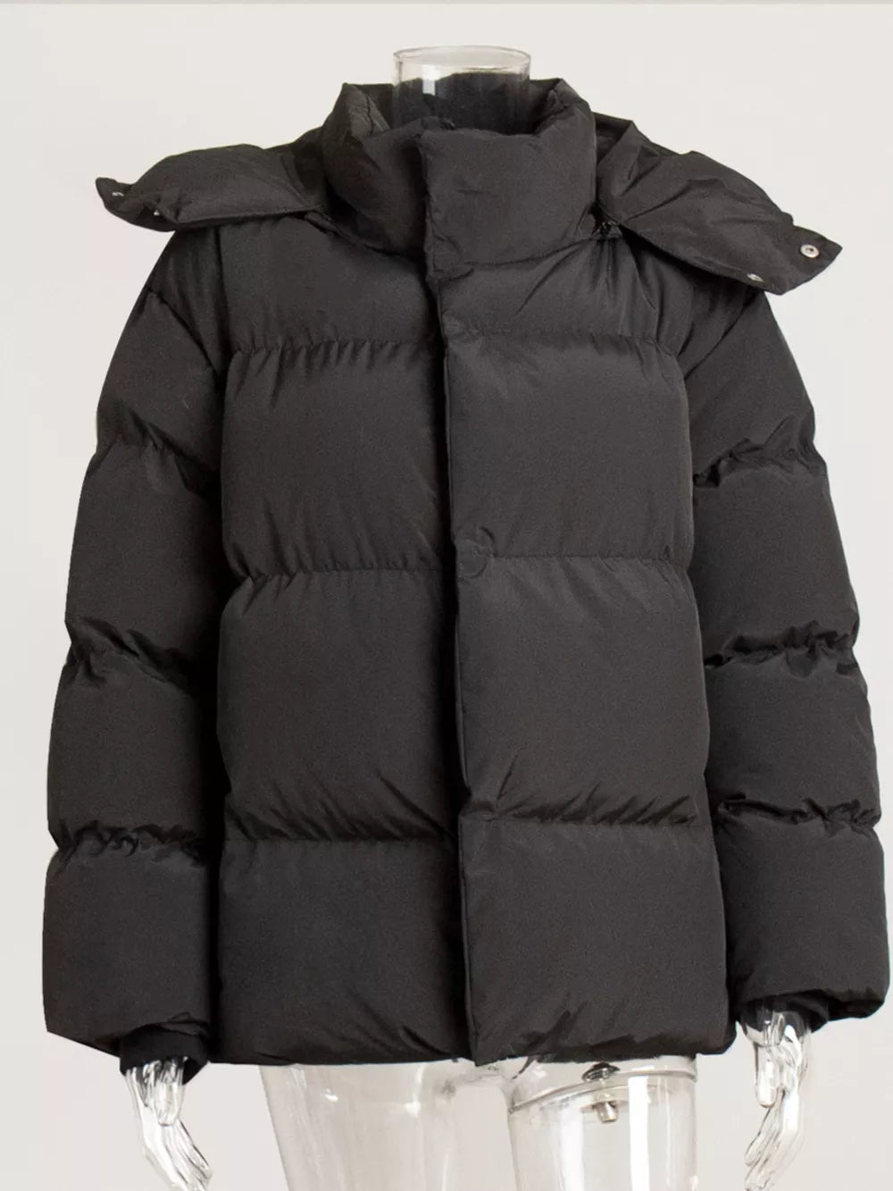 Pocketed Zip Up Hooded Puffer Jacket, view 8