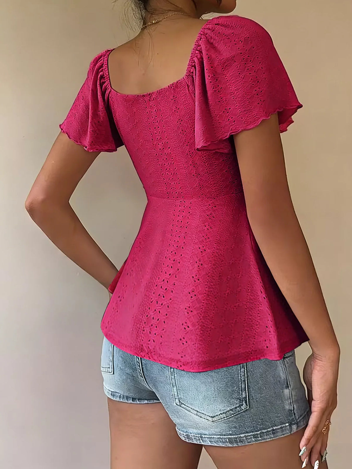 Sweetheart Neck Flutter Sleeve Top - Lilixa.store