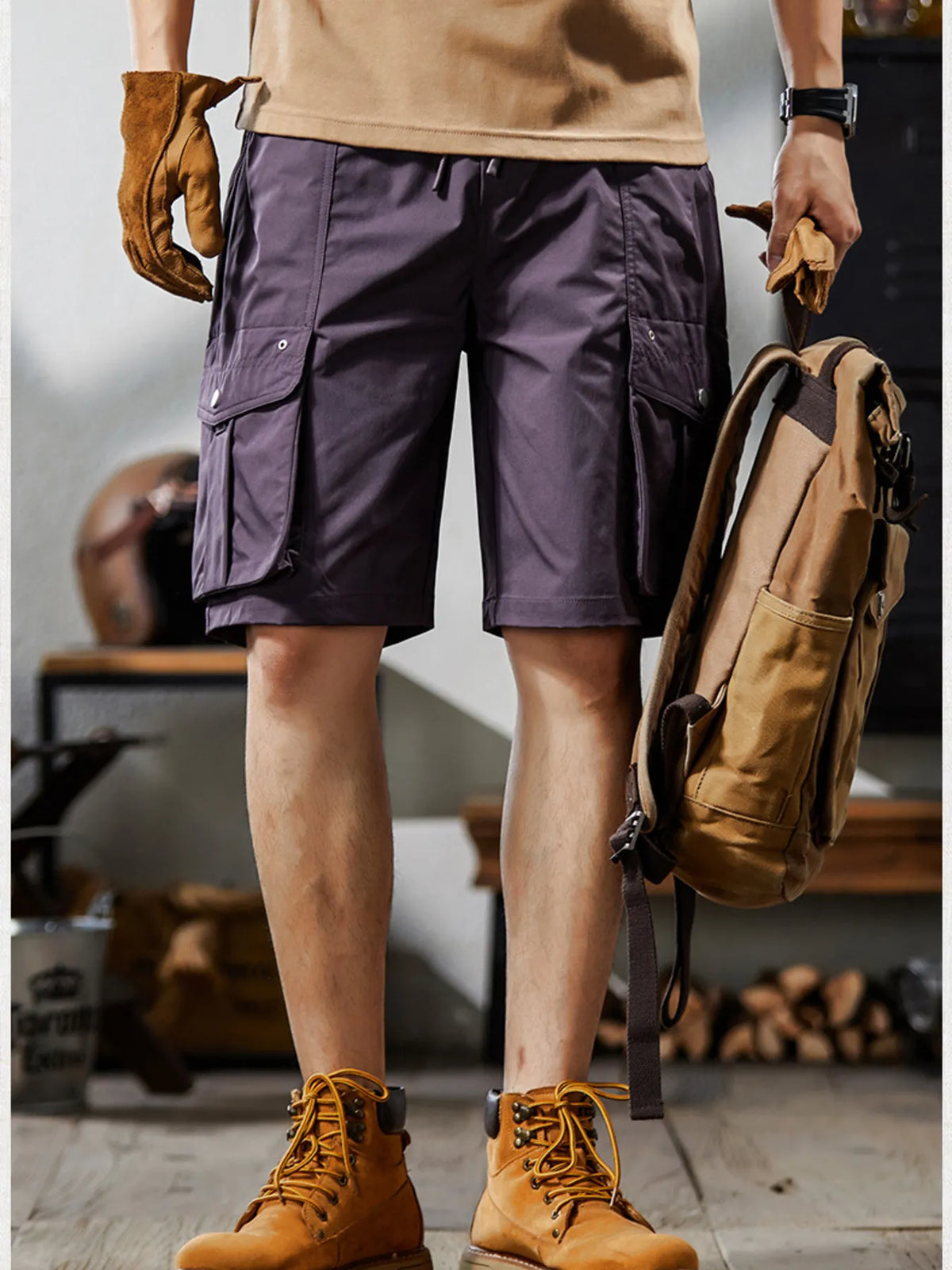 Men's Plus Size Loose Fit Cargo Shorts in Purple