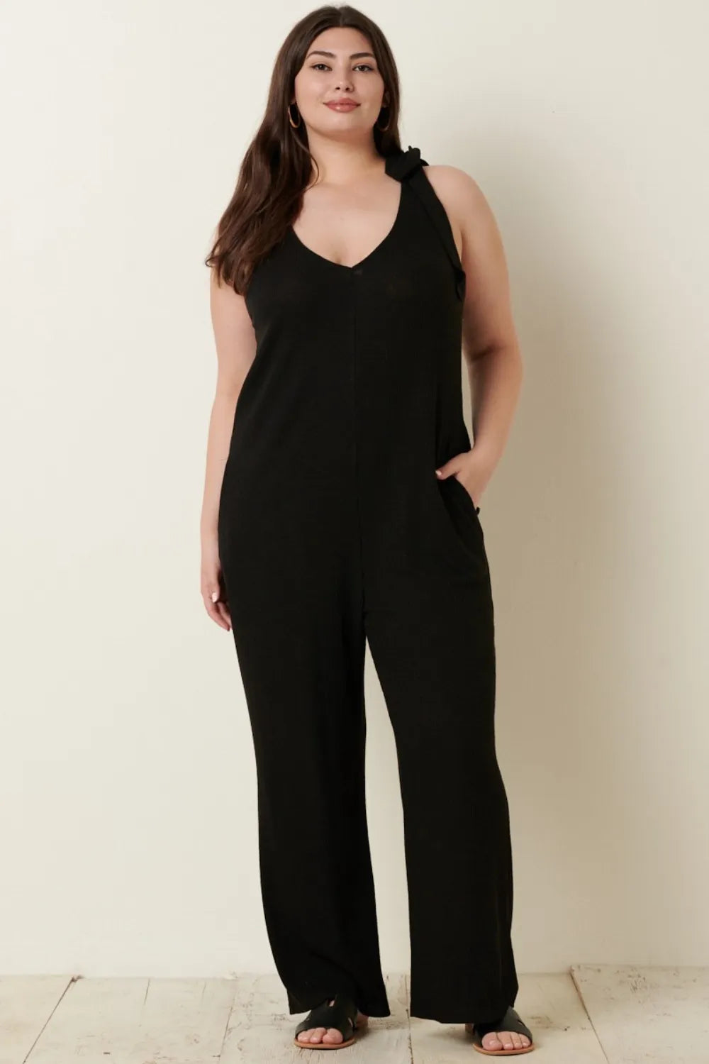 Mittoshop Rib Knit V-Neck Cross Back Jumpsuit - Lilixa.store