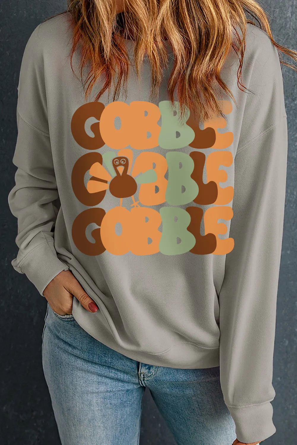 Letter Graphic Round Neck Long Sleeve Sweatshirt - Lilixa.store