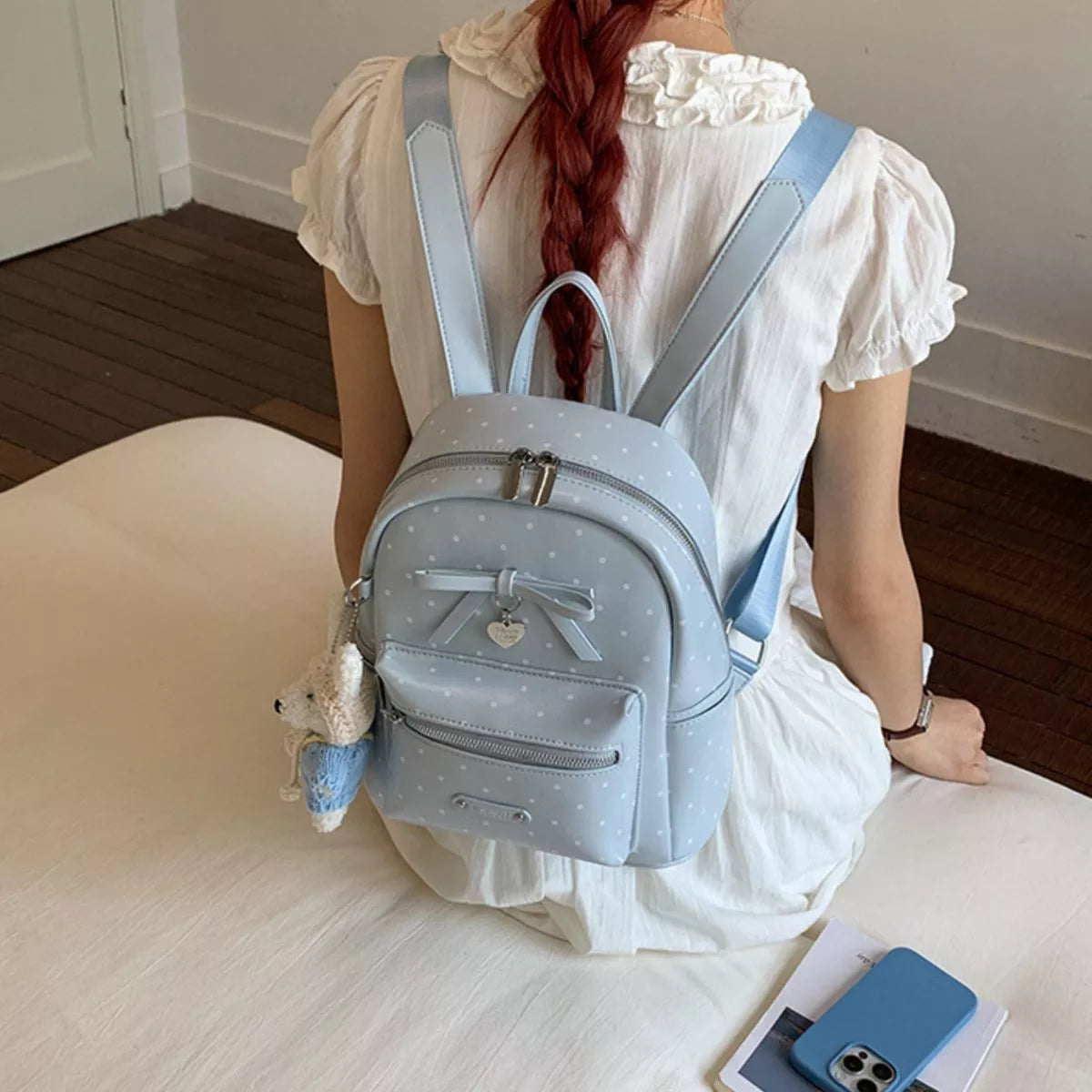 Polka Dot Bow Backpack Bag - Lilixa.store