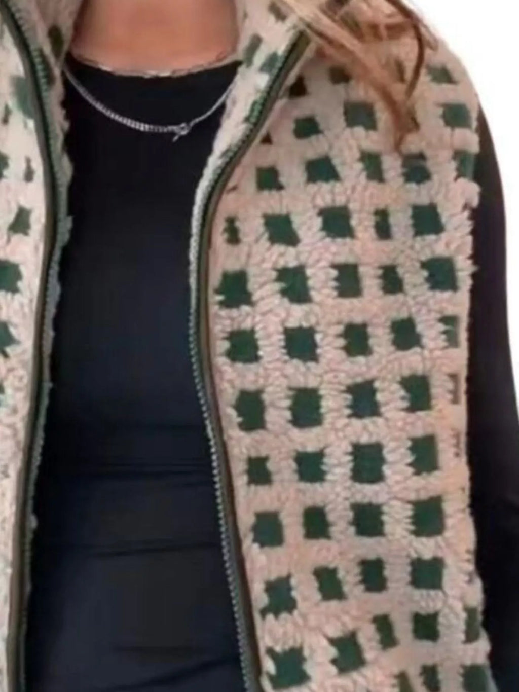 Plaid Zip Up Vest Coat - Lilixa.store