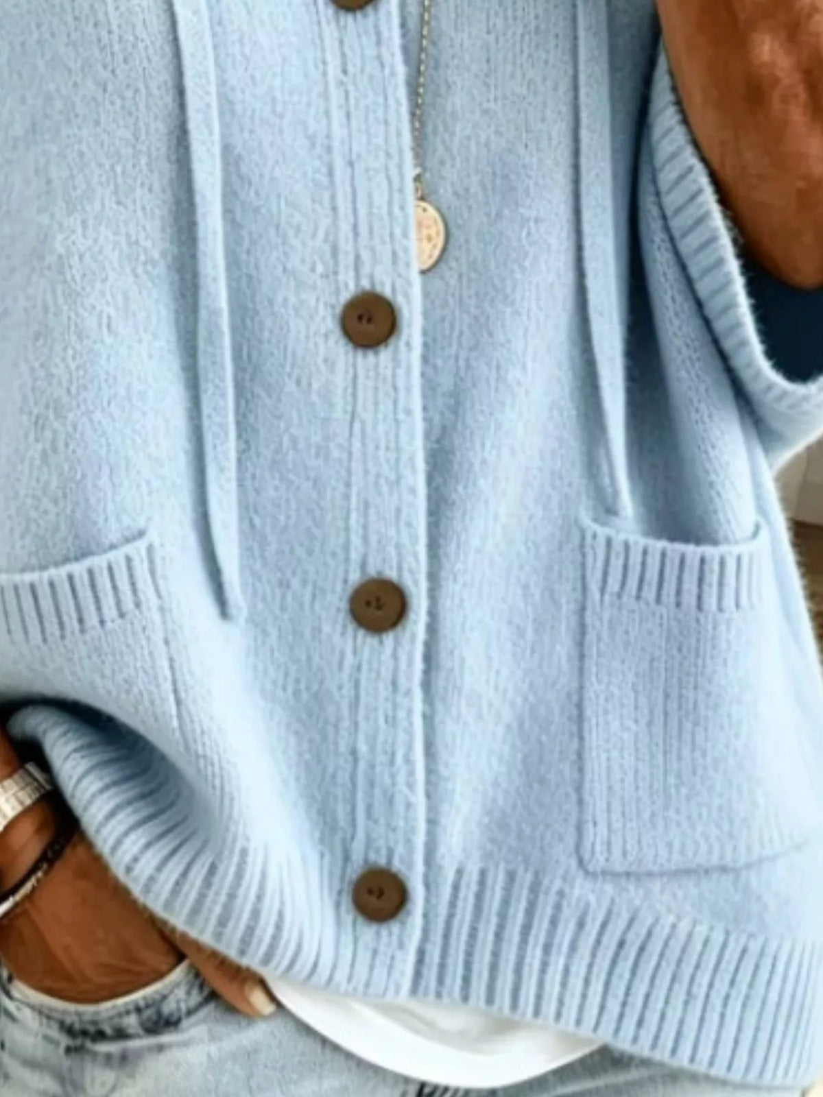 Full Size Casual Hooded Button-Down Knit Cardigan with Pockets Plus Size - Lilixa.store