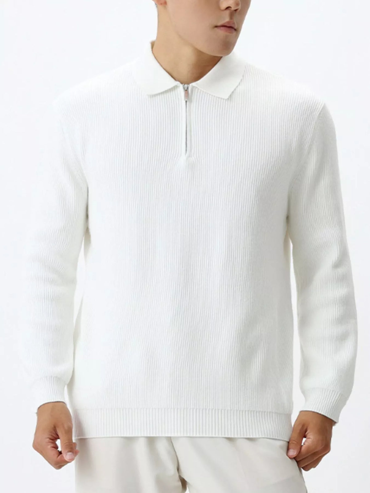 Men's Plus Size Ribbed Knit Quarter-Zip Sweater