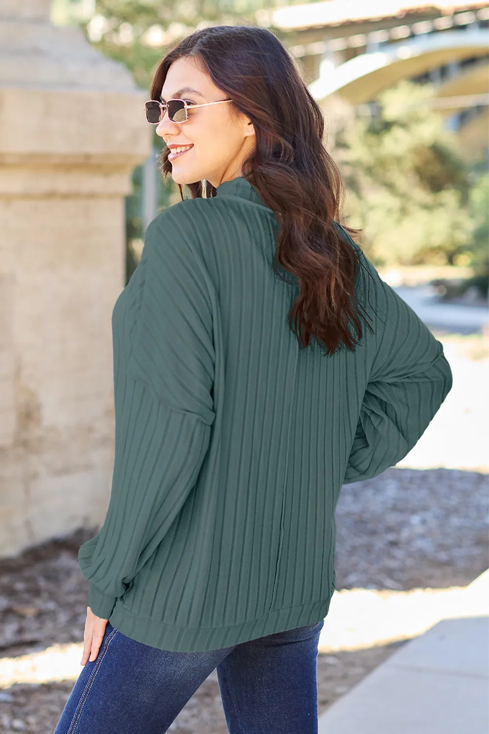 Basic Bae Full Size Ribbed Exposed Seam Mock Neck Knit Top - Lilixa.store