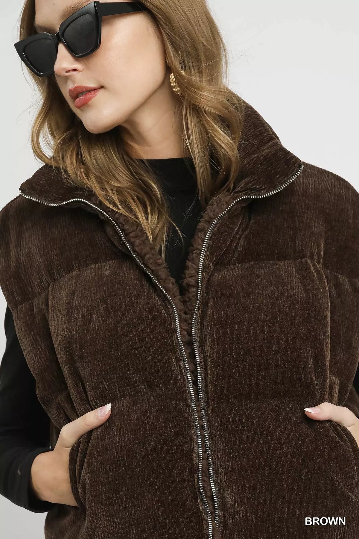 Umgee Sherpa-Lined Zip Vest with Drawstring Hem - Lilixa.store